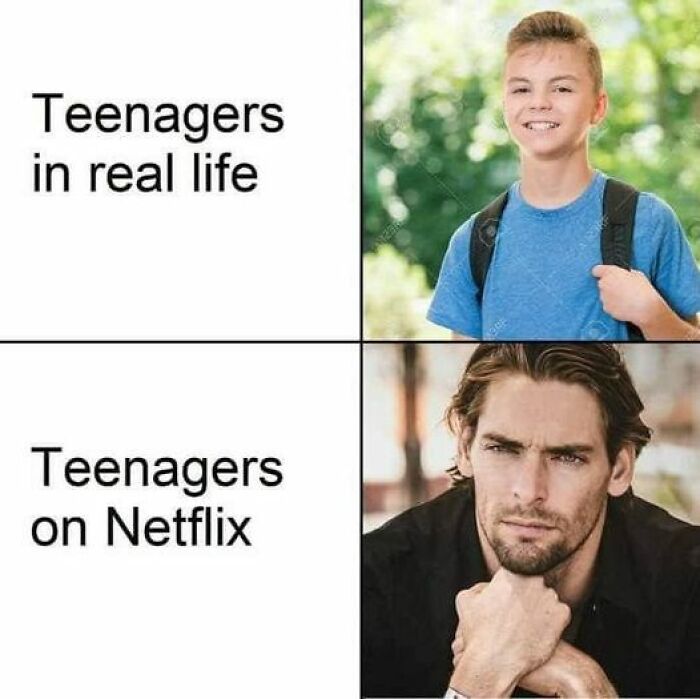 Teenager meme comparing real life vs. Netflix portrayal.