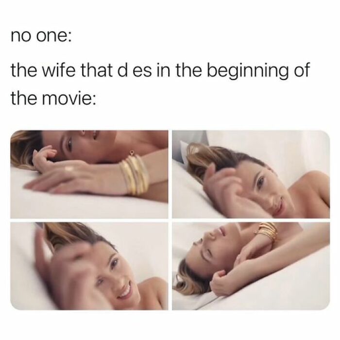 Funny Netflix meme with a woman lying down, humorously depicting early movie character tropes.