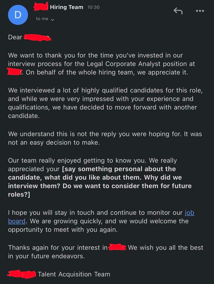 My Girlfriend's Rejection Email. You Can't Make This Up