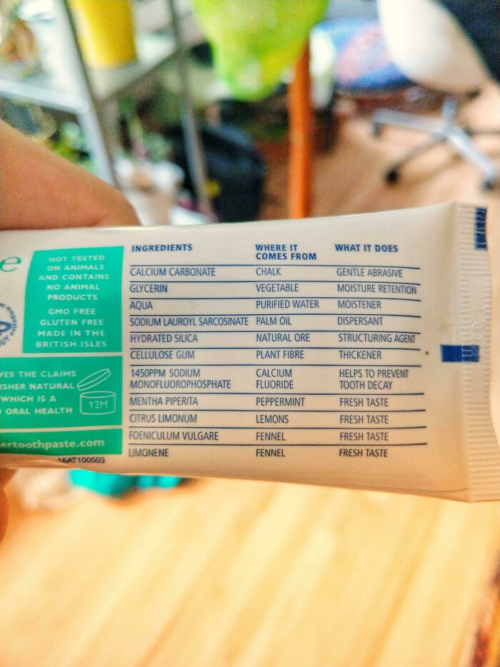 This Tub Of Toothpaste Tells You Where Its Ingredients Come From And What They're Used For