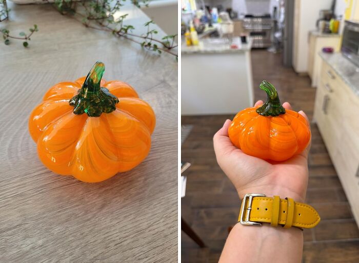 This Glass Pumpkin Collectible Figurine Is So Beautiful, You Might Just Want To Keep It On Display All Year Round 