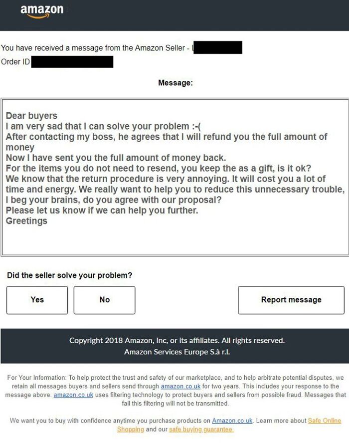 Best Email I've Ever Received From An Amazon Seller