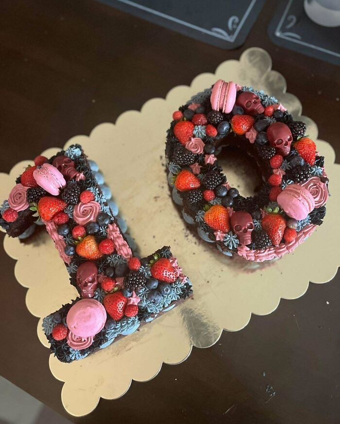 Number-shaped cake decorated with fresh berries, macarons, and icing showcasing baking at its finest creativity.