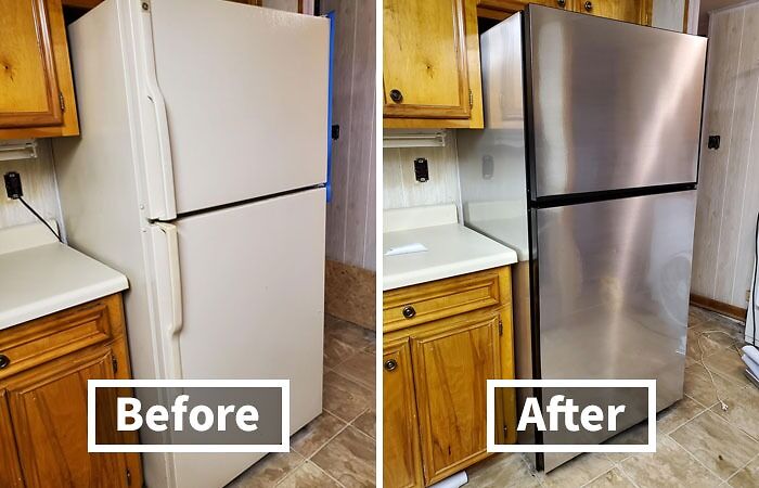 Before and after cleaning trick on refrigerator to help get security deposit back.