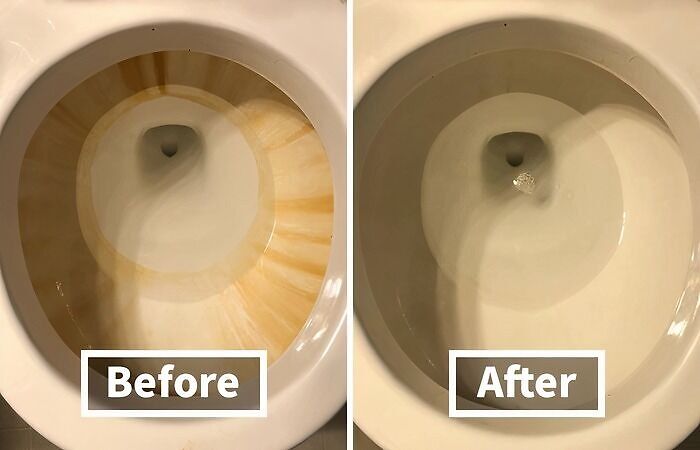 Before and after cleaning toilet shows tips to get your deposit back.