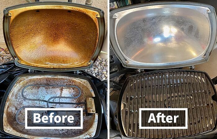 Before and after cleaning grill trick for security deposit return.
