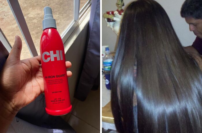 "Hairdresser. Always use a heat protector before blow drying or flat ironing your hair. Not to much heat protectant though, because it might make your hair look oily. Only use a modest amount." - Fitbarbie1