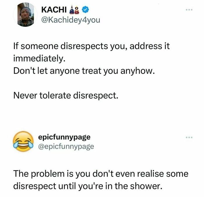 Twitter exchange on disrespect, humorous take by epicfunnypage meme.