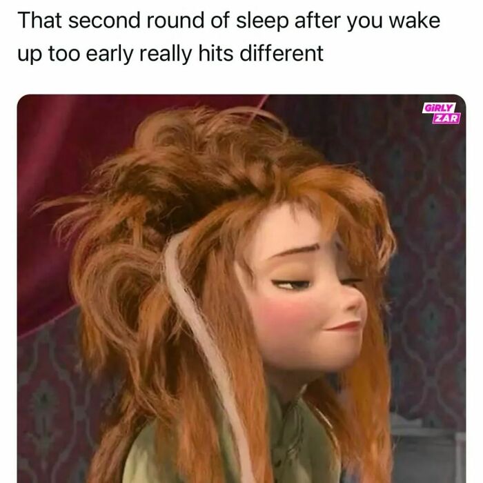Animated character with messy hair and a tired smile, illustrating the humor in hilarious memes about sleep and mornings.
