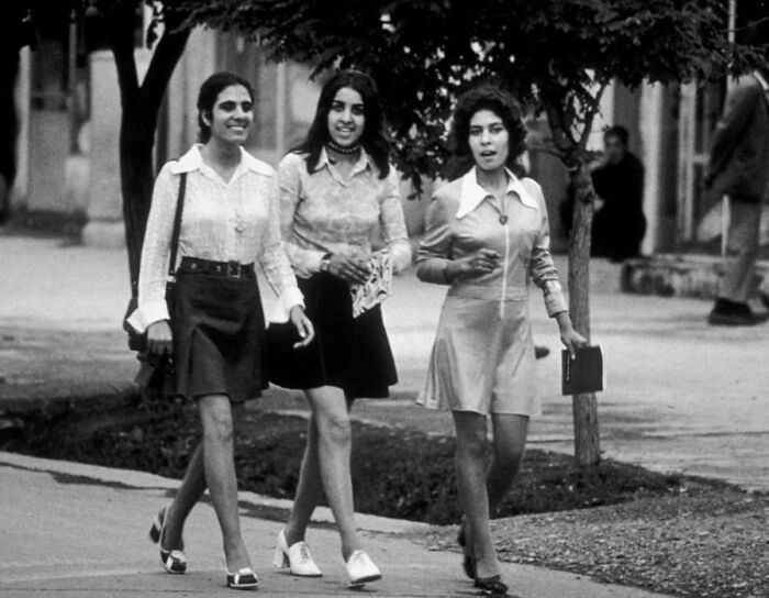 Three Female Students Walk In The City Of Kabul, Afghanistan, 1972