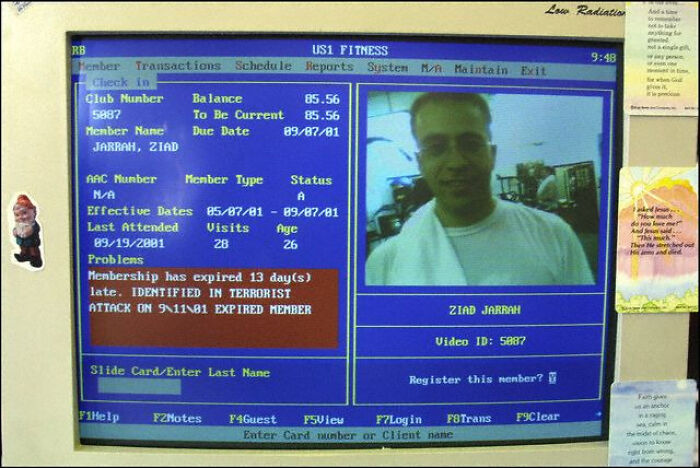 Computer Showing The Expired Gym Account Of 9/11 Hijacker Ziad Jarrah (September, 2001)