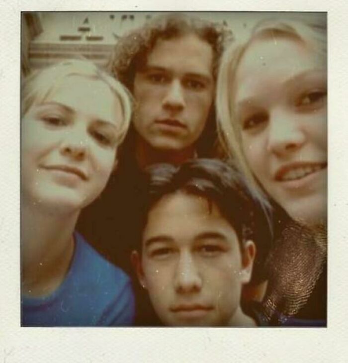 Heath Ledger’s Polaroid Selfie With Larisa Oleynik, Joseph Gordon-Levitt And Julia Stiles On The Set Of 10 Things I Hate About You, 1999