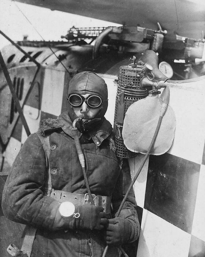 Wilhelm Hippert Showing Off The High-Altitude Oxygen Apparatus Used By German Pilots During World War I, 1917