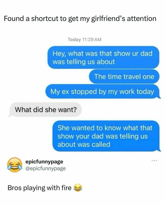 Text message meme about distracting a girlfriend, displayed by epicfunnypage IG.