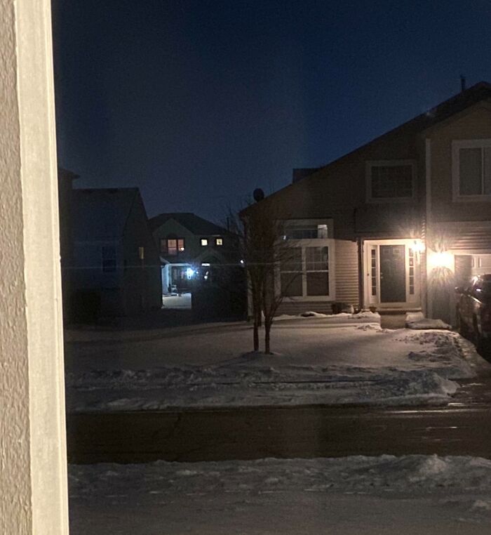 This Tall Guy In My Neighbor’s Yard Always Scares The Hell Out Of Me. It’s 2 Small Trees And A Satellite Dish