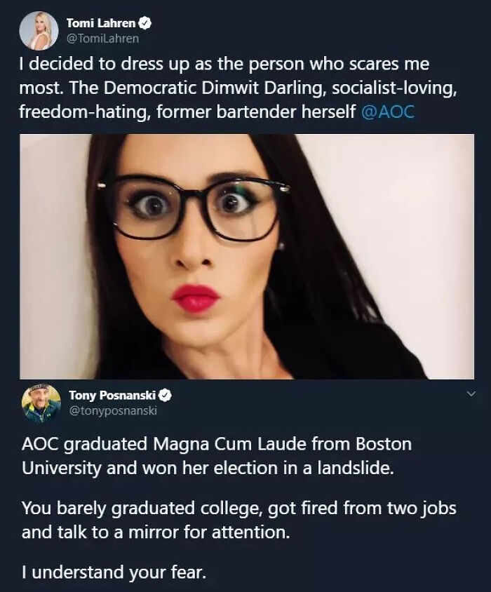 Screenshot of a social media facepalm moment showing a political insult and response lacking basic logic and common sense.