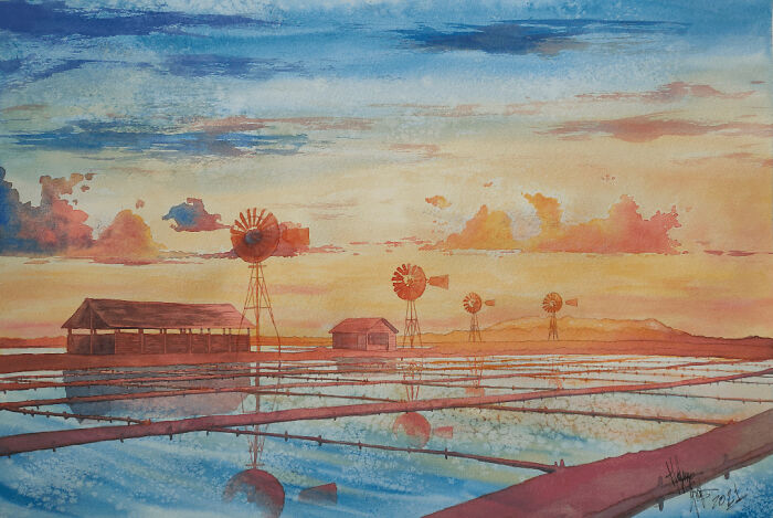 The Salt Flats In Watercolor, Now The Complete Set. I Like To Make Periods Of The Day To Bring A Reflection On Presence And Time