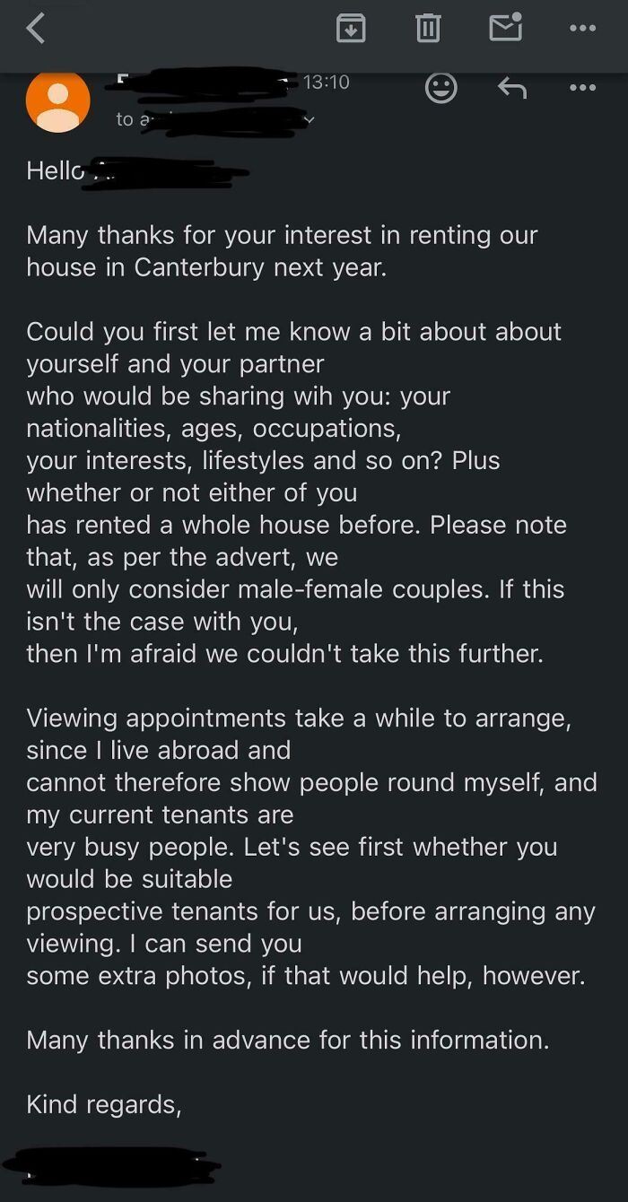 Inquired About Renting A Place With My Friend And The Landlord Responded With This