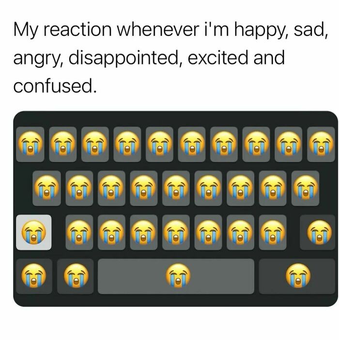 Keyboard filled with crying face emojis representing reactions to all emotions, a hilarious meme for a laugh and memes fans.