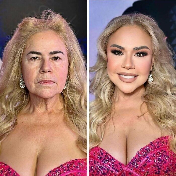 Antes y después en el perfil de una maquilladora