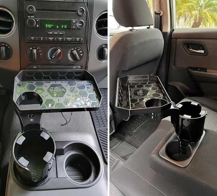 Your Super-Sized Iced Latte Is About To Have A Comfy Throne. This Car Cup Holder Expander Handles Your Giant Drinks (And Snacks) With A 360° Spin! 