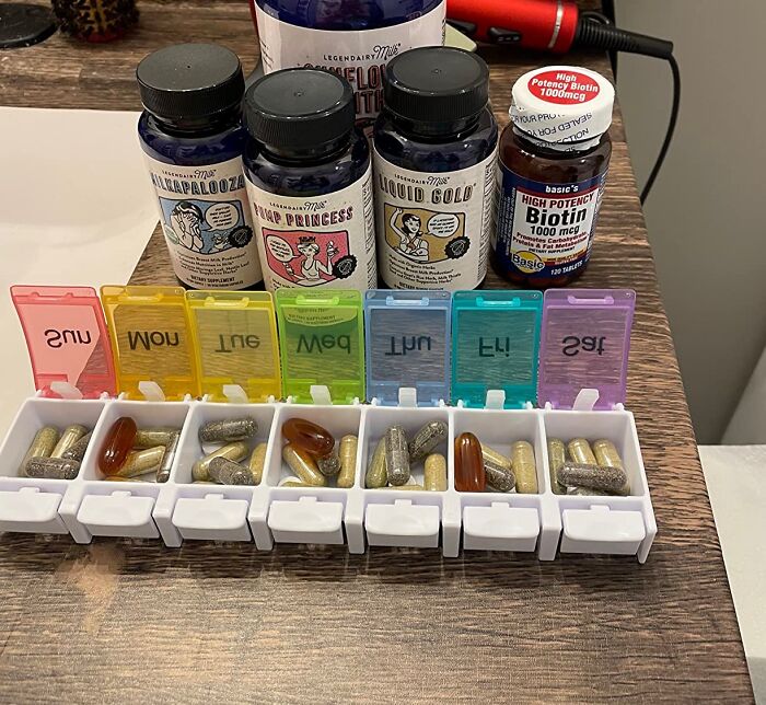 "Use a 7-day pill organiser with AM/PM slots and put your medication and supplements there" - ImprovedMeyerLemon