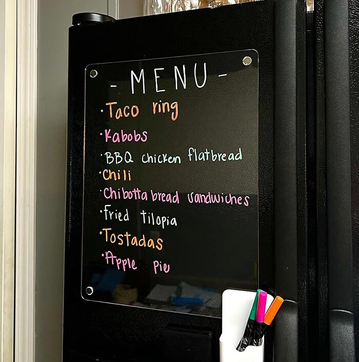 Your Fridge Is About To Become The Most Organized (And Entertaining) Spot In Your Kitchen! This Magnetic Clear Dry Erase Board Is Perfect For Grocery Lists, Doodles, And Passive-Aggressive Reminders To Your Roommates