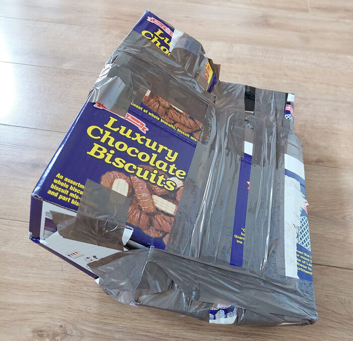 Found A Use For All Those Empty Broken Biscuit Boxes. Vinted Special Packaging. Good Luck To The Person Who Had To Open It