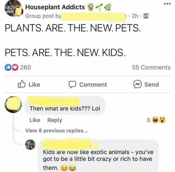 A humorous social media post comparing pets and kids, relatable for dog owners.
