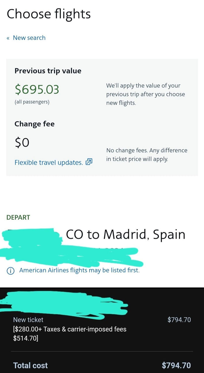 American Airlines Changed A Friend's Flight To Spain. The Change Added A 7-Hour Layover In Chicago And Removed Almost $100 From The Value Of The Trip. No Refund Or Voucher Was Issued To Her