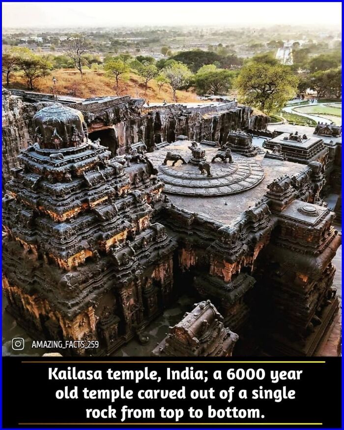 Kailasa temple in India carved from a single rock, showcasing fascinating facts about ancient amazing facts and architecture.