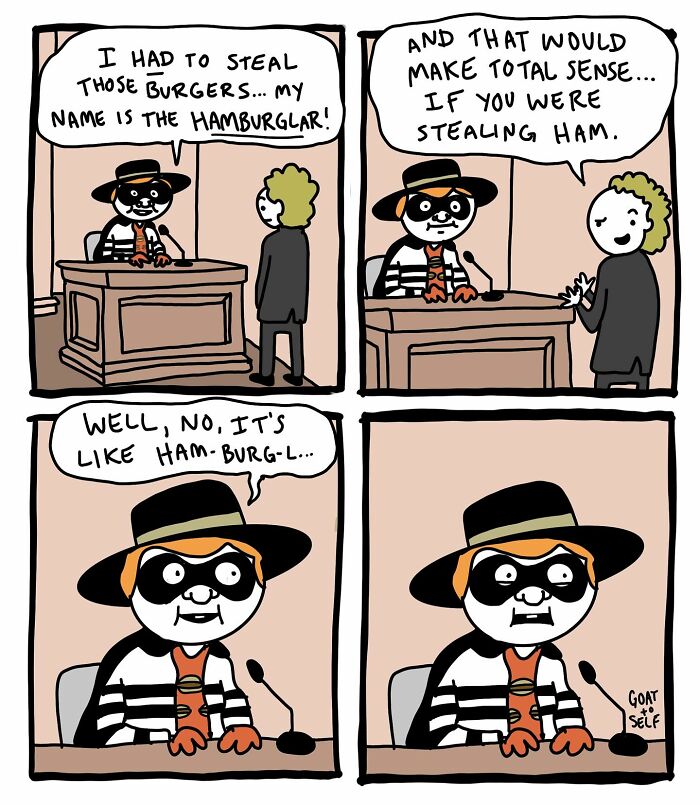 Comic panel featuring a humorous conversation about the Hamburgl character by Canadian artist Cameron Spires.