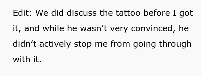 Text screenshot discussing feelings about a sleeve tattoo and a boyfriend's reaction.