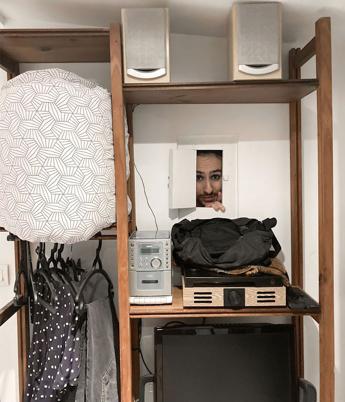 The Airbnb Has A Window From The Shower To The Living Room