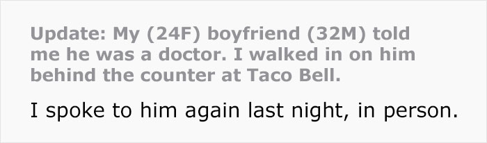 Woman Is Flabbergasted After Spotting Her Ivy League Doctor BF Actually Working In Taco Bell Woman Is Flabbergasted After Spotting Her Ivy League Doctor BF Actually Working In Taco Bell