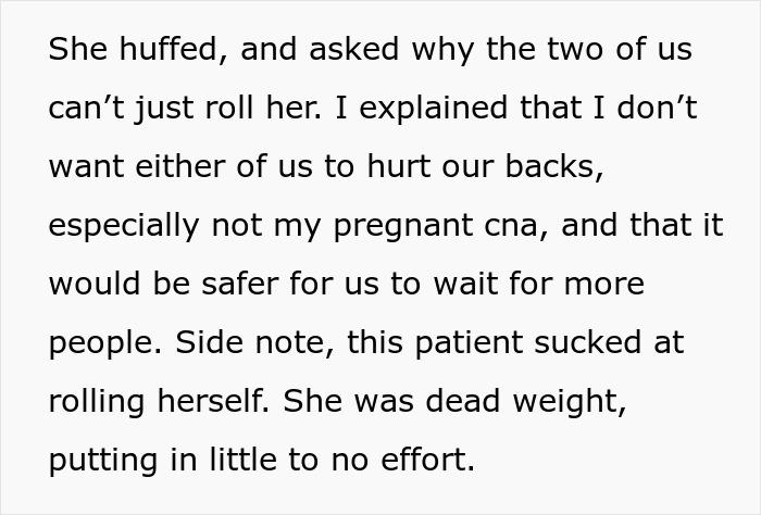 Text conversation about handling an obese patient with a pregnant nurse, emphasizing safety and teamwork.