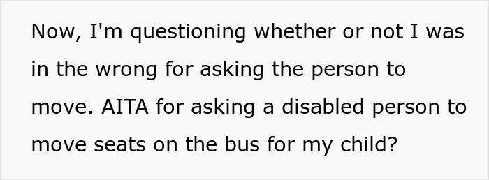 Mom Is Livid After Disabled Person On Bus Refused To Move So She Could Sit Together With Her 5YO Mom Is Livid After Disabled Person On Bus Refused To Move So She Could Sit Together With Her 5YO