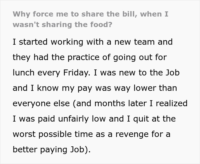 Guy Starts Ordering A Lot Of Food After Coworkers Refuse To Stop Splitting The Bill