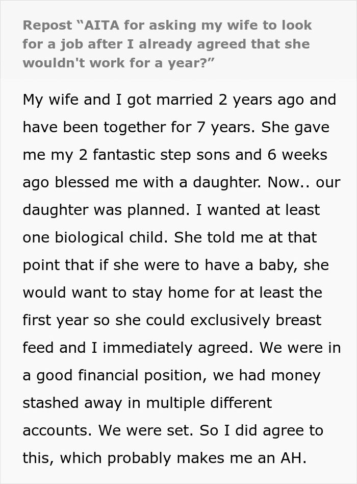 “She Never Would Have Agreed To Have A Baby”: Man Faces Divorce After Telling Wife To Get A Job “She Never Would Have Agreed To Have A Baby”: Man Faces Divorce After Telling Wife To Get A Job