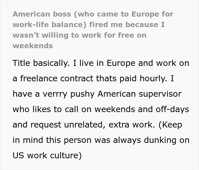 American Flees To Europe For Work-Life Balance, Expects Employee To Work For Free On Weekends
