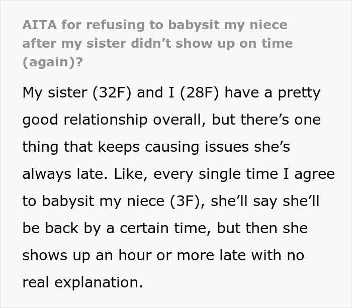 28YO Sis Is Sick Of Woman Who Is Always Late To Pick Up Her Kid When She Babysits, Loses It
