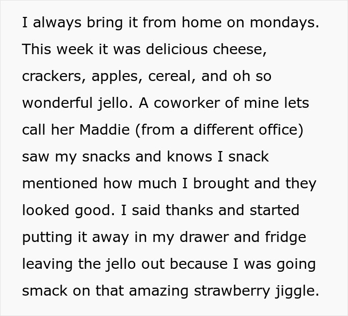 Woman Tired Of Office Food Thieves Locks Her Snacks Up, Gets Confronted By One Of Them Woman Tired Of Office Food Thieves Locks Her Snacks Up, Gets Confronted By One Of Them