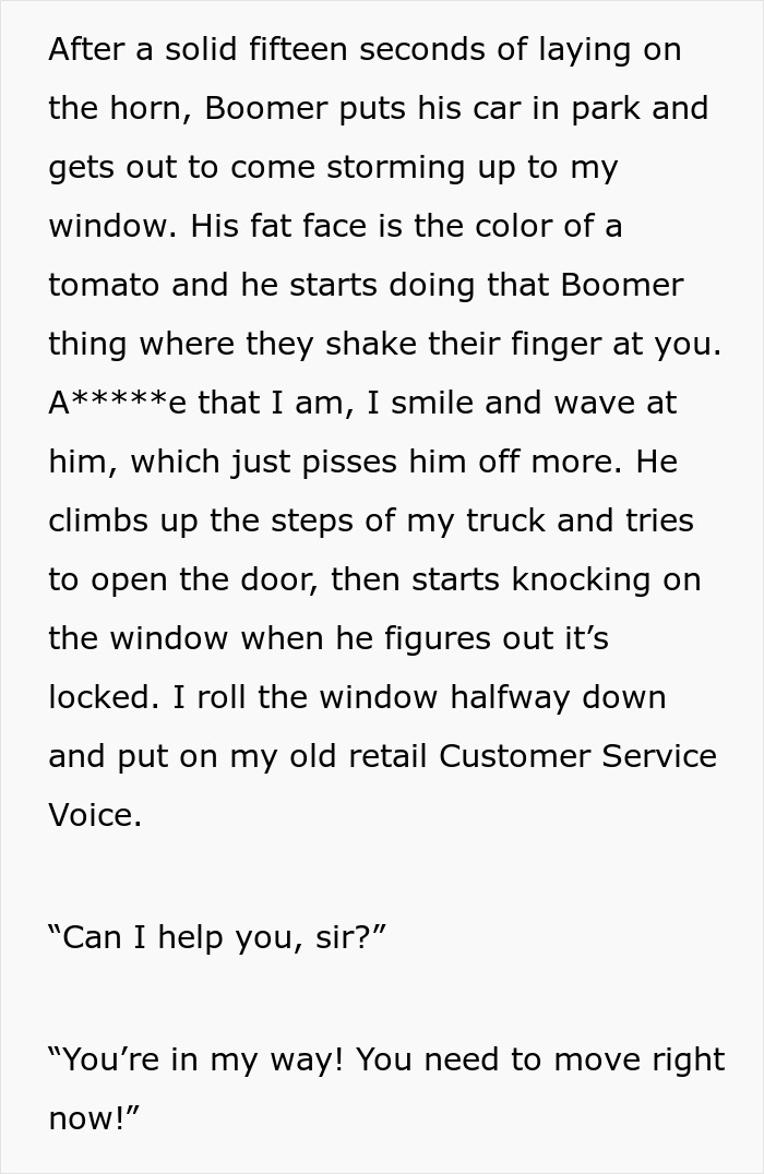 Trucker Refuses To Let Jerk Boomer Have His Way, Waits Patiently As He Screws Himself Up Trucker Refuses To Let Jerk Boomer Have His Way, Waits Patiently As He Screws Himself Up