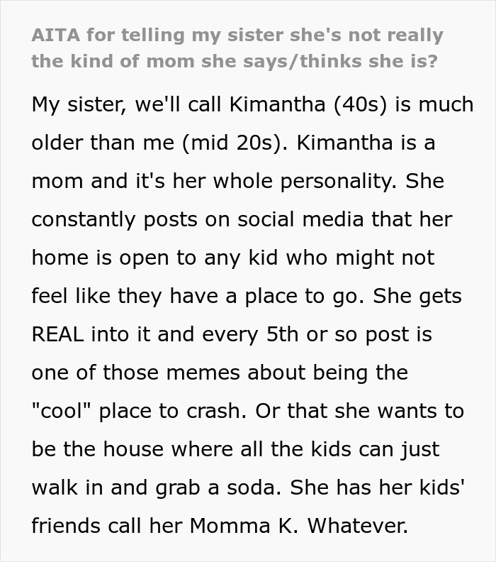 Woman Tells Sis To Stop Claiming Her House Is A Safe Place For Kids As She Ignores The Ones In Need Woman Tells Sis To Stop Claiming Her House Is A Safe Place For Kids As She Ignores The Ones In Need