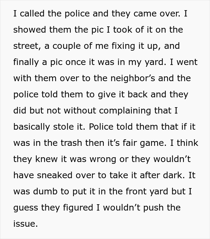 Couple Wants Their Bench Back After Neighbor Makes It Usable Again, Police Get Involved