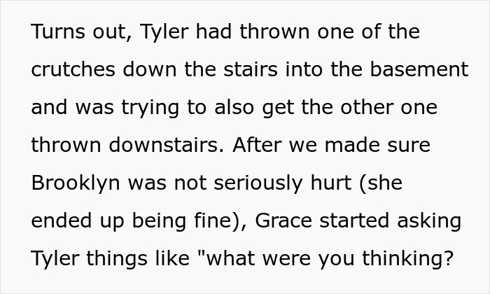 13YO Pulls Crutches Out Of Cousin's Hands And Throws Them Down Stairs, Mom Defends Him