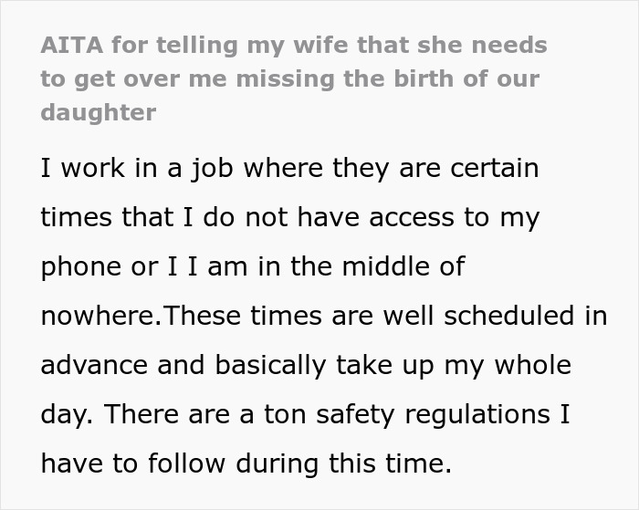 Husband Asks Wife To Get Over The Fact That He Missed Daughter's Birth: "Every Single Time" Husband Asks Wife To Get Over The Fact That He Missed Daughter's Birth: "Every Single Time"