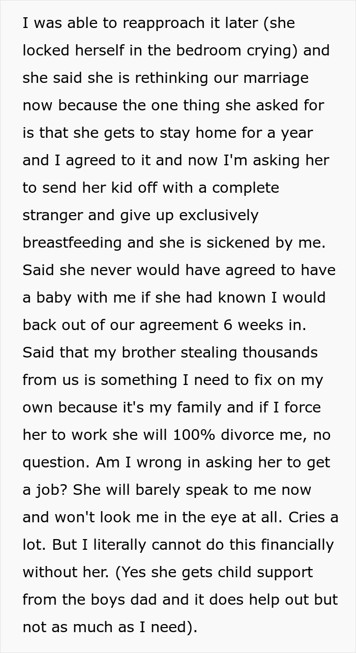 “She Never Would Have Agreed To Have A Baby”: Man Faces Divorce After Telling Wife To Get A Job “She Never Would Have Agreed To Have A Baby”: Man Faces Divorce After Telling Wife To Get A Job