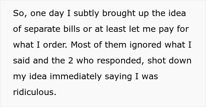 Guy Starts Ordering A Lot Of Food After Coworkers Refuse To Stop Splitting The Bill