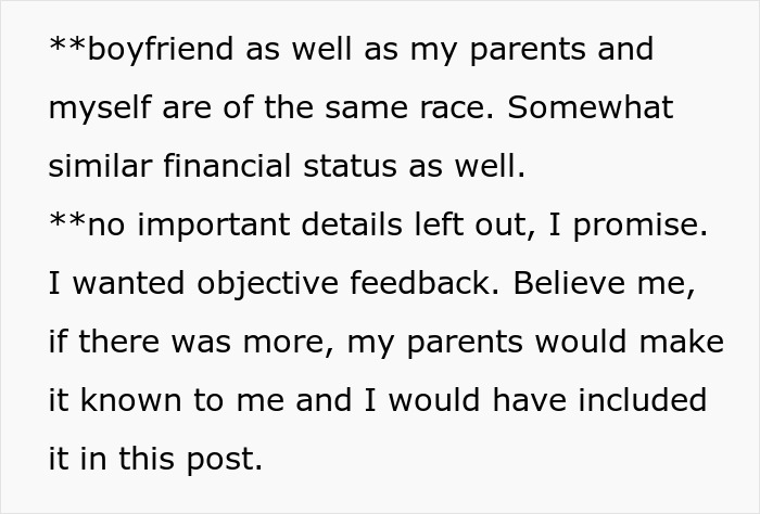 Text from a daughter discussing her boyfriend and parents for objective feedback. Text from a daughter discussing her boyfriend and parents for objective feedback.